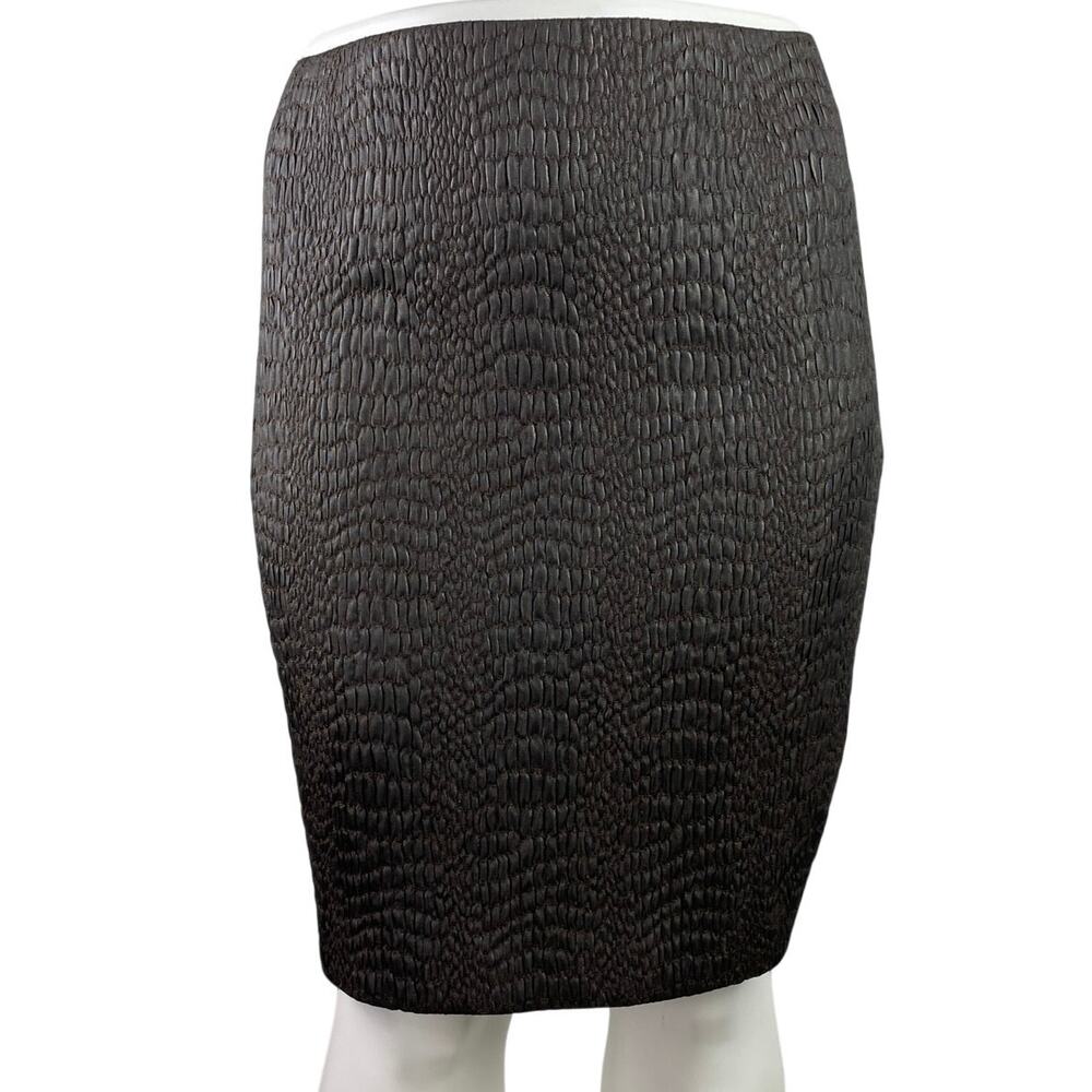 Elie Tahari Black Crocodile High Waisted Back Slit Mini Straight Pencil Skirt XL